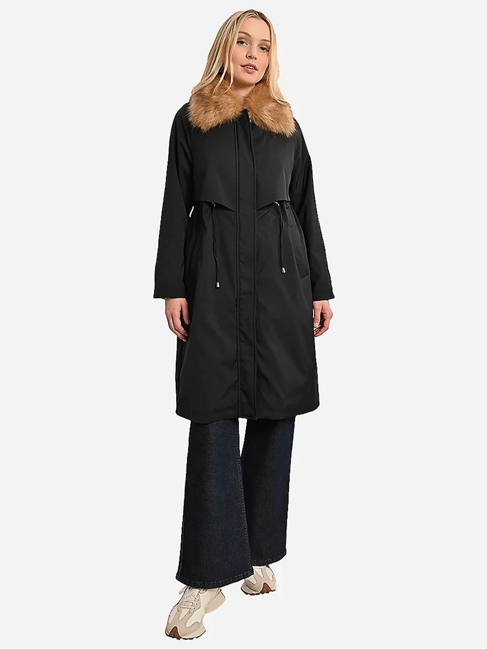 Molly Bracken Black Faux Fur Lined Long Parka Coat XS NWT $274